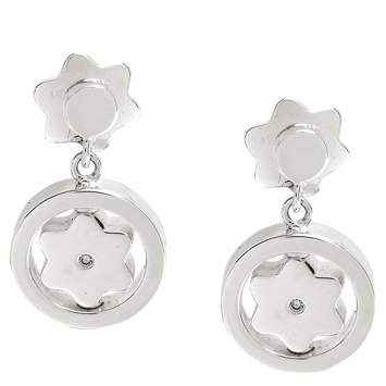 Pre Owned Montblanc Star Signet Collection Silver Dangle Stud Earrings