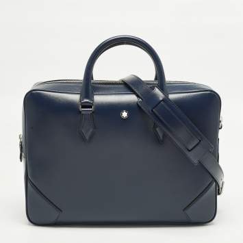 مملوكة مسبقًا حقيبة مستندات مون بلان ميسترشتك جلد أزرق بحري متوسط