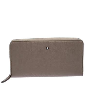 Pre Owned Montblanc Beige Leather Meisterstuck 8cc Zip Around Wallet