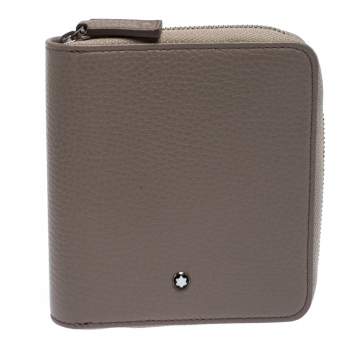 Pre Owned Montblanc Beige Leather Zip Around Compact Wallet