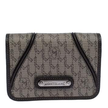 Pre Owned Montblanc Brown/Beige Signature Coated Canvas Flap Card Holder