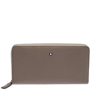 Pre Owned Montblanc Beige Leather Meisterstuck Zip Around Wallet