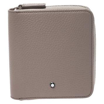 Pre Owned Montblanc Beige Leather Zip Around Wallet