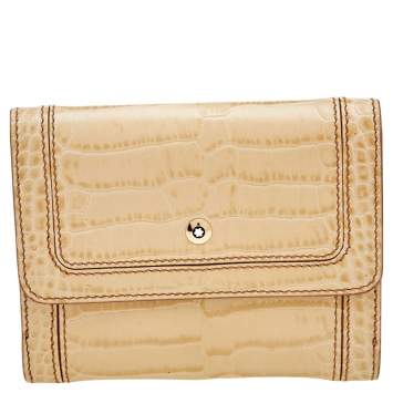 Pre Owned Montblanc Beige Croc Embossed Leather Compact Wallet