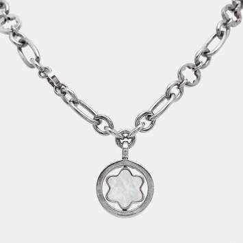 Pre Owned Montblanc Star Signet Mother Of Pearl Sterling Silver Pendant Necklace