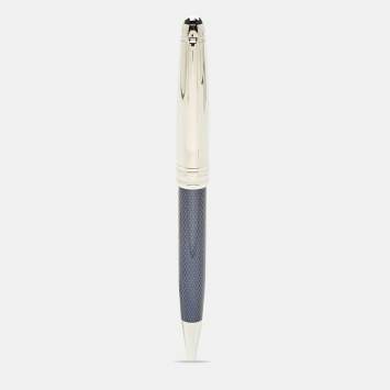 Pre Owned Montblanc Meisterstück Solitaire Doué Blue Hour Lacquered Silver Tone Classique Ballpoint Pen