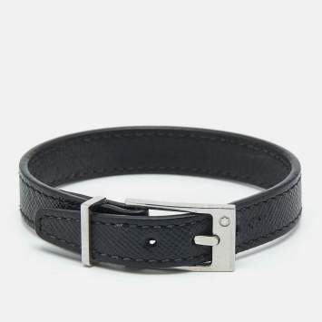 Montblanc Black Leather Silver Tone Bracelet