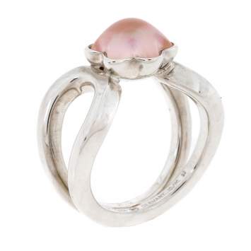 Pre Owned Montblanc Cabochon de Montblanc Rose Quartz Silver Ring Size 52