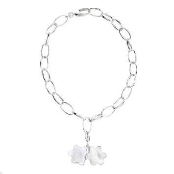 Pre Owned Montblanc Star Mother of Pearl Silver Chain Link Charm Bracelet