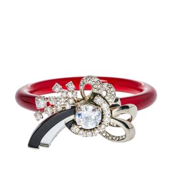 Pre Owned Miu Miu Red Plexi Crystal Bow Bracelet 