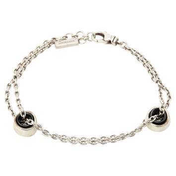 Pre Owned Montblanc Profile Collection Black Ceramic Silver Wish Bracelet