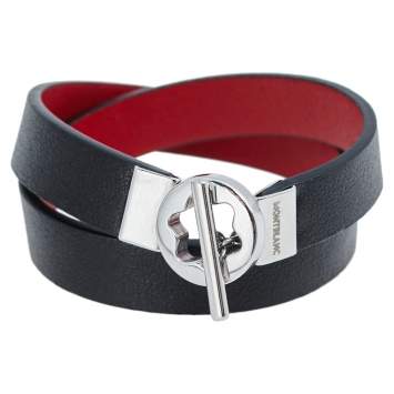 Pre Owned Montblanc Bicolor Leather Steel Snowcap Reversible Toggle Bracelet 58