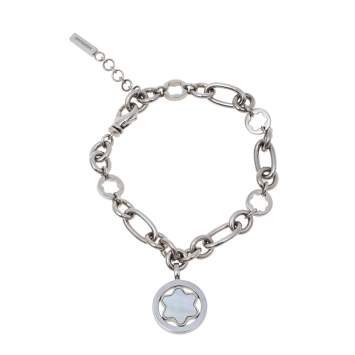 Pre Owned Montblanc Star Signet Mother of Pearl Charm Sterling Silver Bracelet