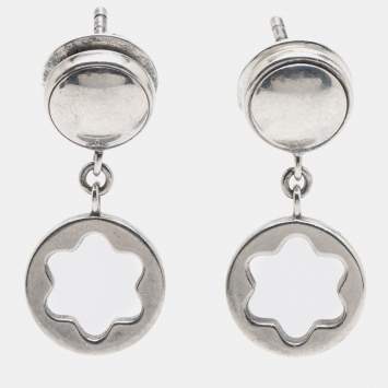 Pre Owned Montblanc Star Signet Sterling Silver Dangle Stud Earrings