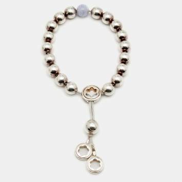 Pre Owned Montblanc Star Collection Blue Quartz Sterling Silver Bead Adjustable Bracelet