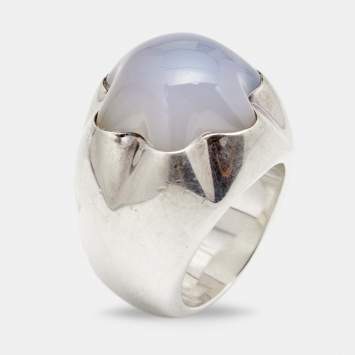 Pre Owned Montblanc Star Grande Dame Chalcedony Sterling Silver Cocktail Ring Size 52