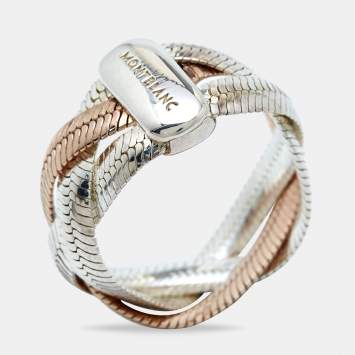 Pre Owned Montblanc Two Tone Sterling Silver Braided Band Ring Size EU 54