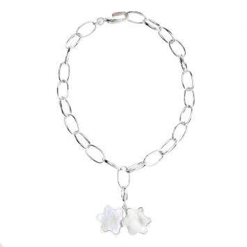 Pre Owned Montblanc Star Mother of Pearl Silver Chain Link Charm Bracelet