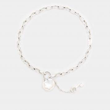 Pre Owned Montblanc Lock Key Mother of Pearl Sterling Silver Chain Link Bracelet