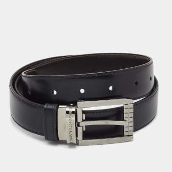 Pre Owned Montblanc Black/Brown Leather Buckle Cut to Size Belt