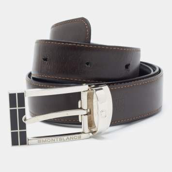 Pre Owned Montblanc Black/Brown Leather Cut to Size Reversible Belt