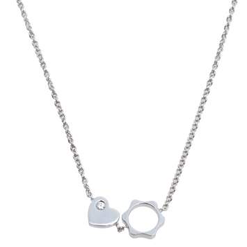Pre Owned Montblanc Star Heart Charm Diamond 18K White Gold Necklace