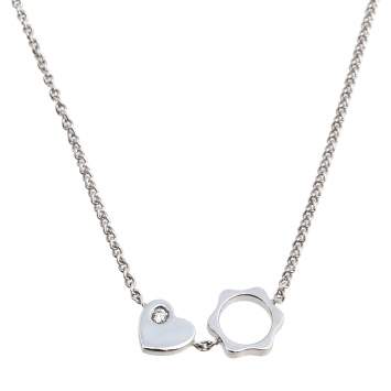 Pre Owned Montblanc Star Heart Charm Diamond 18K White Gold Necklace