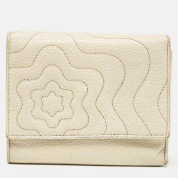 Pre Owned Montblanc White Leather Starisma Compact Trifold Wallet