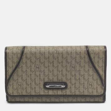 Pre Owned Montblanc Beige/Brown Signature Coated Canvas Flap Continental Wallet