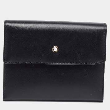 Pre Owned Montblanc Black Leather Meisterstuck Flap Compact Wallet
