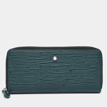 Montblanc Green Embossed Leather Meisterstück Long Zip Around Wallet
