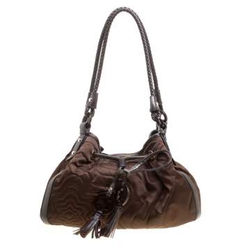 Pre Owned Montblanc Khaki Nylon Starisma Dalila Drawstring Hobo