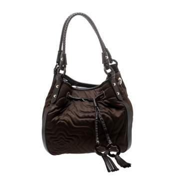 Pre Owned Montblanc Brown Nylon and Leather Starisma Dalila Drawstring Hobo