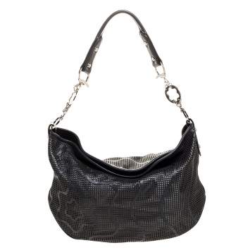 Pre Owned Montblanc Black Laser Cut Leather Starisma Alcina Hobo