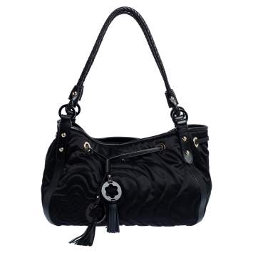 Pre Owned Montblanc Black Nylon and Leather Starisma Dalila Drawstring Hobo
