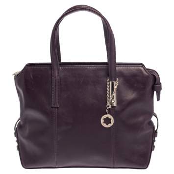 Pre Owned Montblanc Purple Leather Top Zip Tote