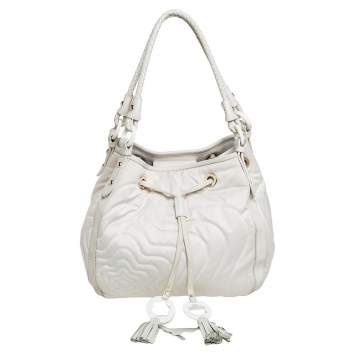Pre Owned Montblanc Off White Nylon and Leather Starisma Dalila Drawstring Hobo
