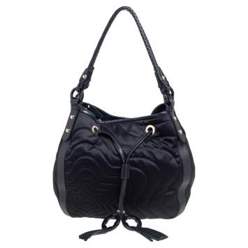 Pre Owned Montblanc Black Nylon and Leather Starisma Dalila Drawstring Hobo