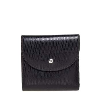 Pre Owned Montblanc Black Textured Leather Double Flap Compact Wallet