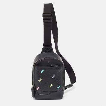 Pre Owned Montblanc Black Leather M Gram Embossed 4810 Sling Backpack