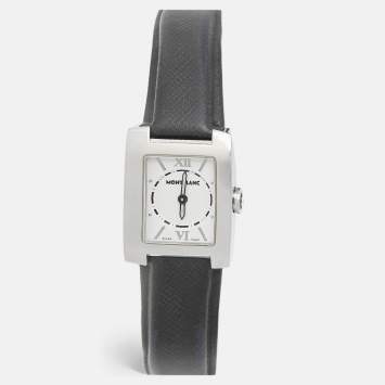 Pre Owned Montblanc White Stainless Steel Leather Profile 7047 Women's Wristwatch 23 mm