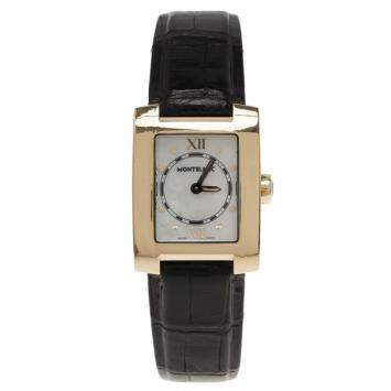 Pre Owned Montblanc White Mother Of Pearl 18K Yellow Gold Profile 7063 Women's Wristwatch 23 MM