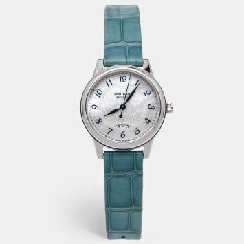 Pre Owned Montblanc Mother Of Pearl Stainless Steel Alligator Leather Boheme 118774 Women's Wristwatch 30 mm