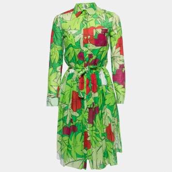 Pre Owned Moschino Cheap and Chic Green Floral Printed Cotton Shirt Dress S