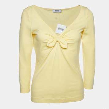 Pre Owned Moschino Cheap and Chic Yellow Cotton Knit Bow Detail T-Shirt M