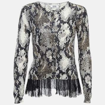 Pre Owned Moschino Cheap and Chic Black Snake Print Ruffled Cardigan Top M