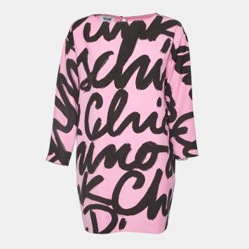 Moschino Cheap and Chic Pink Logo Print Crepe Tunic Top M