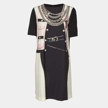 Pre Owned Moschino Cheap and Chic Black Printed Crepe Mini Shift Dress M
