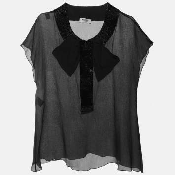 Moschino Cheap and Chic Black Silk Bow Top M