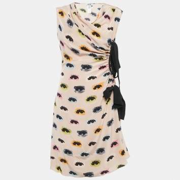 Pre Owned Moschino Cheap and Chic Pink Eye Print Silk Draped Midi Dress M